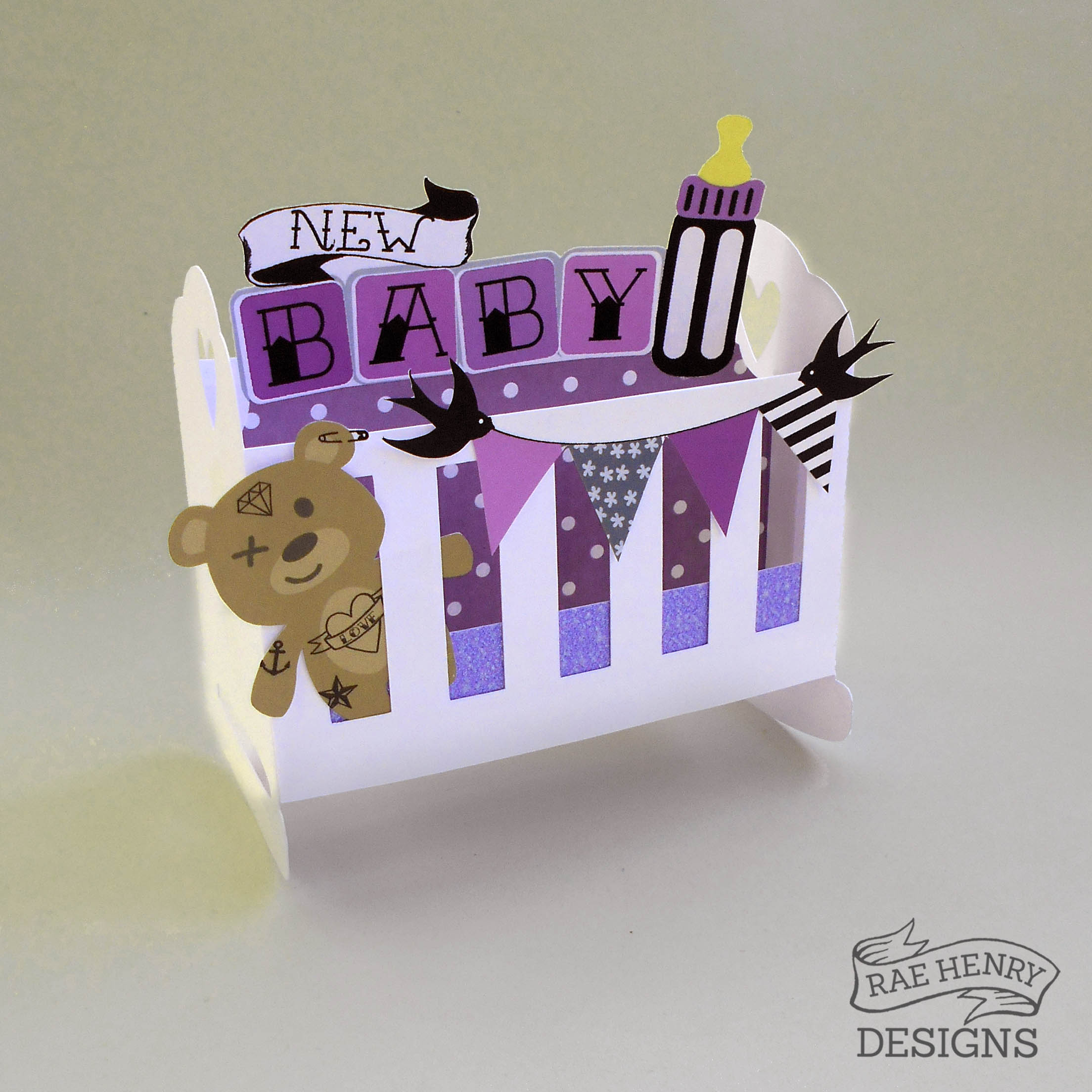 New Baby Card Purple Pop Up CotRae Henry Designs Shop